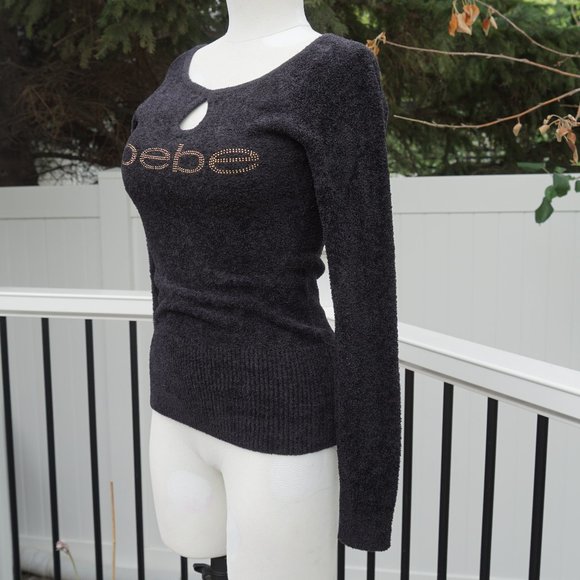 Y2K bebe Black fitted Fleece Sweater - Picture 3 of 5